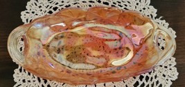 Vintage Carnival Glass Serving Dish Iridescent 9.5” Amber Gold Sunflower Design - $29.92