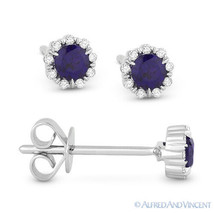 0.35 ct Blue Lab-Created Sapphire &amp; Diamond Baby Stud Earrings in 14k White Gold - £164.68 GBP