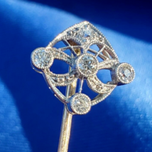 Earth mined Diamond Deco Pin 1920s Gatsby era Antique Platinum 14k gold Filigree - £714.41 GBP