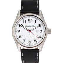 Longitude Zero RAILROAD APPROVED Stainless Steel Watch Black Leather - $195.00