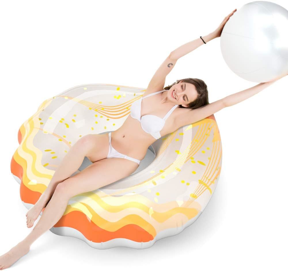 Jasonwell Inflatable Seashell Pool Float Floatie With Ball Water Fun Lar... - $39.99