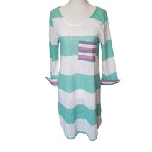 Pink Blush Dress Long Shirt Beach Coverup Green White Stripes Pocket Cuf... - £23.40 GBP