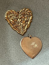 Vintage Thin Plain &amp; Ornate w Two Roses &amp; Leaves Goldtone HEART Valentine’s Day - £9.00 GBP