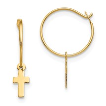 14K Yellow Gold Endless Hoop Cross Earrings Jewelry 17mm x 11mm - £43.86 GBP