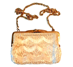 Off White Beaded Handbag Purse Shoulder Bag Formal Wedding Vintage Downt... - £28.10 GBP