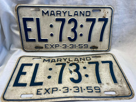 Vtg 1959 Maryland License Plates Tags Set of 2 EL:73:77 - £39.58 GBP