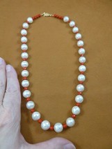 (v461-102) 21&quot; White Mother of Pearl pearls + red beaded strand Necklace JEWELRY - £40.35 GBP