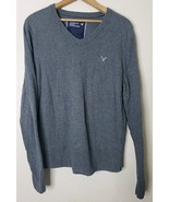 American Eagle Mens LARGE V Neck Pullover Sweater Gray Vintage Fit Preppy  - $9.99