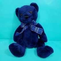 Christmas Teddy Bear Blue Gold Bow Tie Dress Plush Stuffed Animal Soft 10&quot; - $18.80