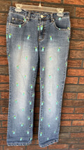 Lilly Pulitzer Stretch Jeans Size 4 Blue Drink Pink Straw Full Embroider... - £16.11 GBP