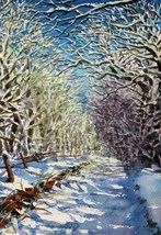 Winter Landscape Forest Original Watercolor Painting Fall Decor Christmas Snowy  - $150.00