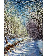 Winter Landscape Forest Original Watercolor Painting Fall Decor Christma... - £117.27 GBP
