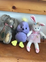Gently Used Lot of 3 Boyd’s Tan Jointed Bunny Rabbit Purple Plush Easter Duck &amp;  - £10.94 GBP