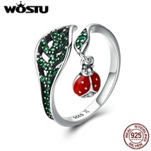 WOSTU Hot Sale 925 Sterling Silver Resting  In Leaves, Green CZ Adjustable Rings - £14.79 GBP