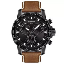 Orologio da uomo Tissot Supersport Chrono quadrante nero pelle marrone T... - £256.68 GBP