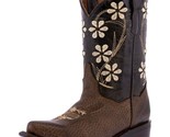 Kids Western Boots Floral Stitched Smooth Leather Dark Brown Snip Toe Botas - $54.99