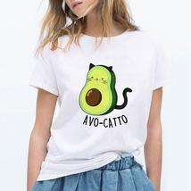 Cartoon Avocado Cat Pattern T Shirt - £10.96 GBP