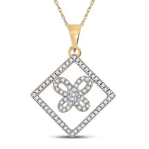 10kt Yellow Gold Womens Round Diamond Square Butterfly Pendant 1/4 Cttw - £229.00 GBP