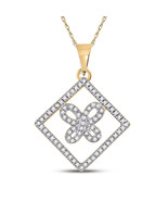 10kt Yellow Gold Womens Round Diamond Square Butterfly Pendant 1/4 Cttw - £227.03 GBP