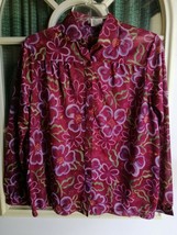 Burgundy Floral Print Blouse, Size M - $9.99