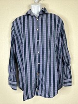 Thomas Dean Men Size L Blue Check Striped Button Up Shirt Long Sleeve - £6.26 GBP
