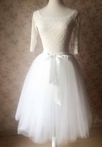 White Midi Tulle Skirt Outfit Custom Plus Size Tulle Ballerina Skirt Outfit image 4