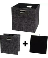 Foldable ~ Cube Storage Box ~ 12.5&quot; Square ~ Metal Handle ~ Textured Bla... - £17.55 GBP