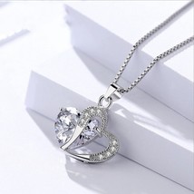 Luxury Necklace Pure 925 Sterling Silver Jewelry For Women Love Heart Crystal Pe - £19.32 GBP