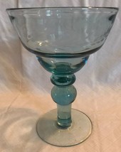 Hand Crafted/Blown Margarita Glass Aqua Blue w/Chunky Stem Heavy - £10.21 GBP