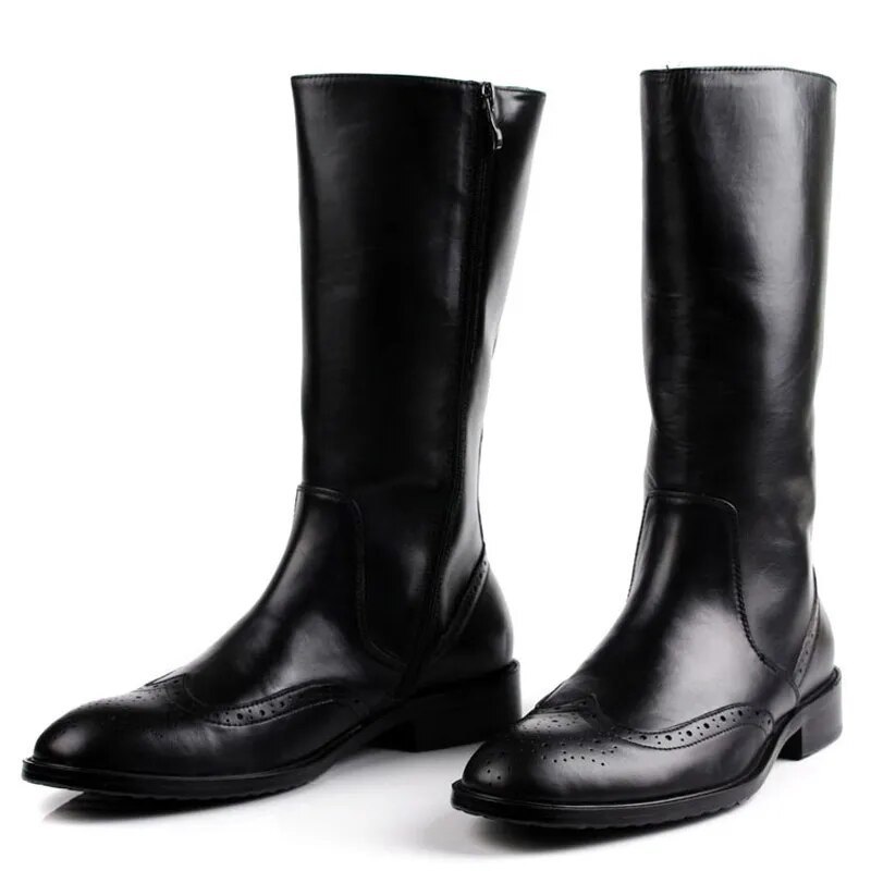 Italian Winter Mens Knee High Motorcycle Riding Boots Brogue Luxury