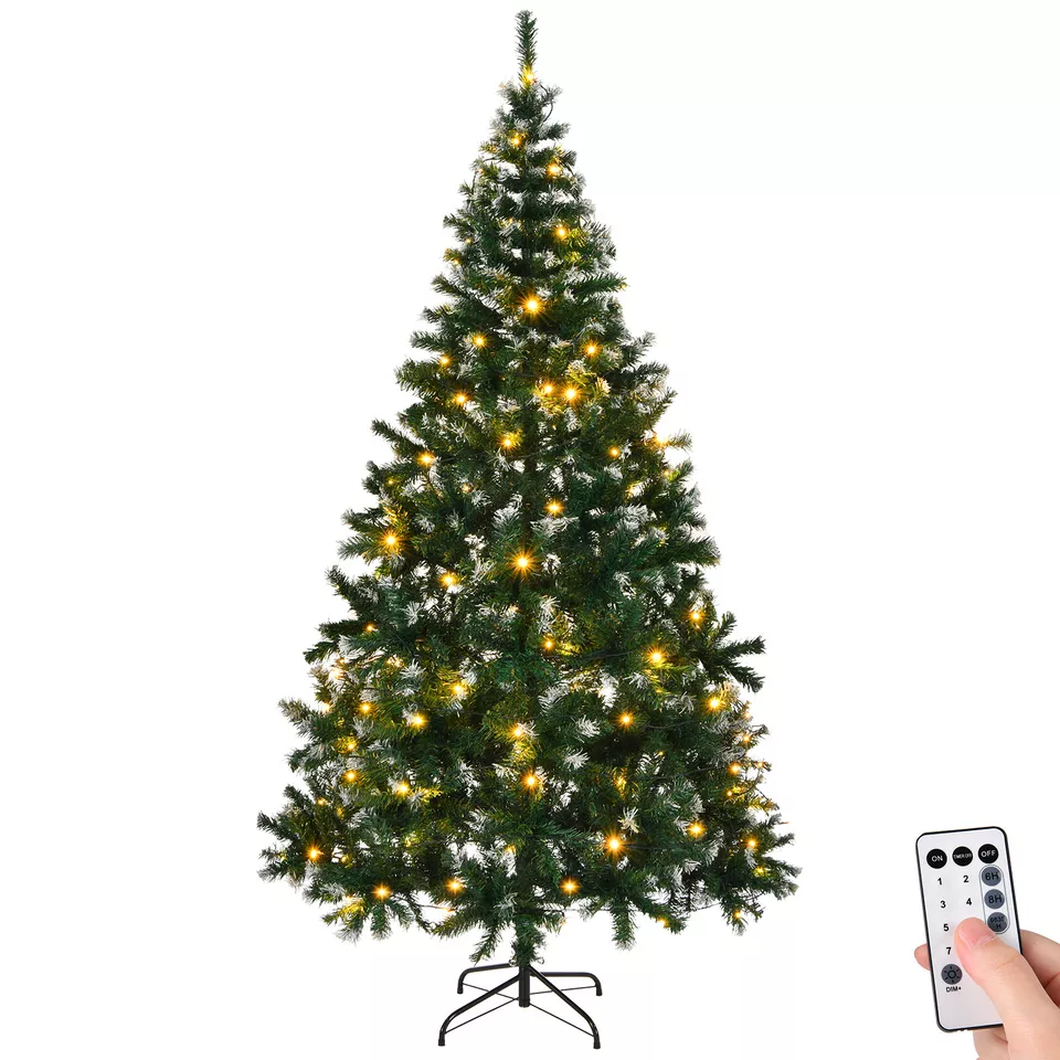 7FT Artificial Christmas Tree Xmas with LED Lights 1100 Benches Metal Stand - $91.16