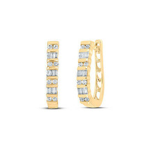 Yellow-tone Sterling Silver Womens Baguette Diamond Hoop Earrings 1/4 Cttw - £107.95 GBP