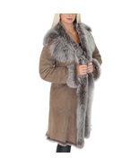 DR220 Women&#39;s Shearling Long Italian Sheepskin Leather Coat Brown Taupe - £542.15 GBP