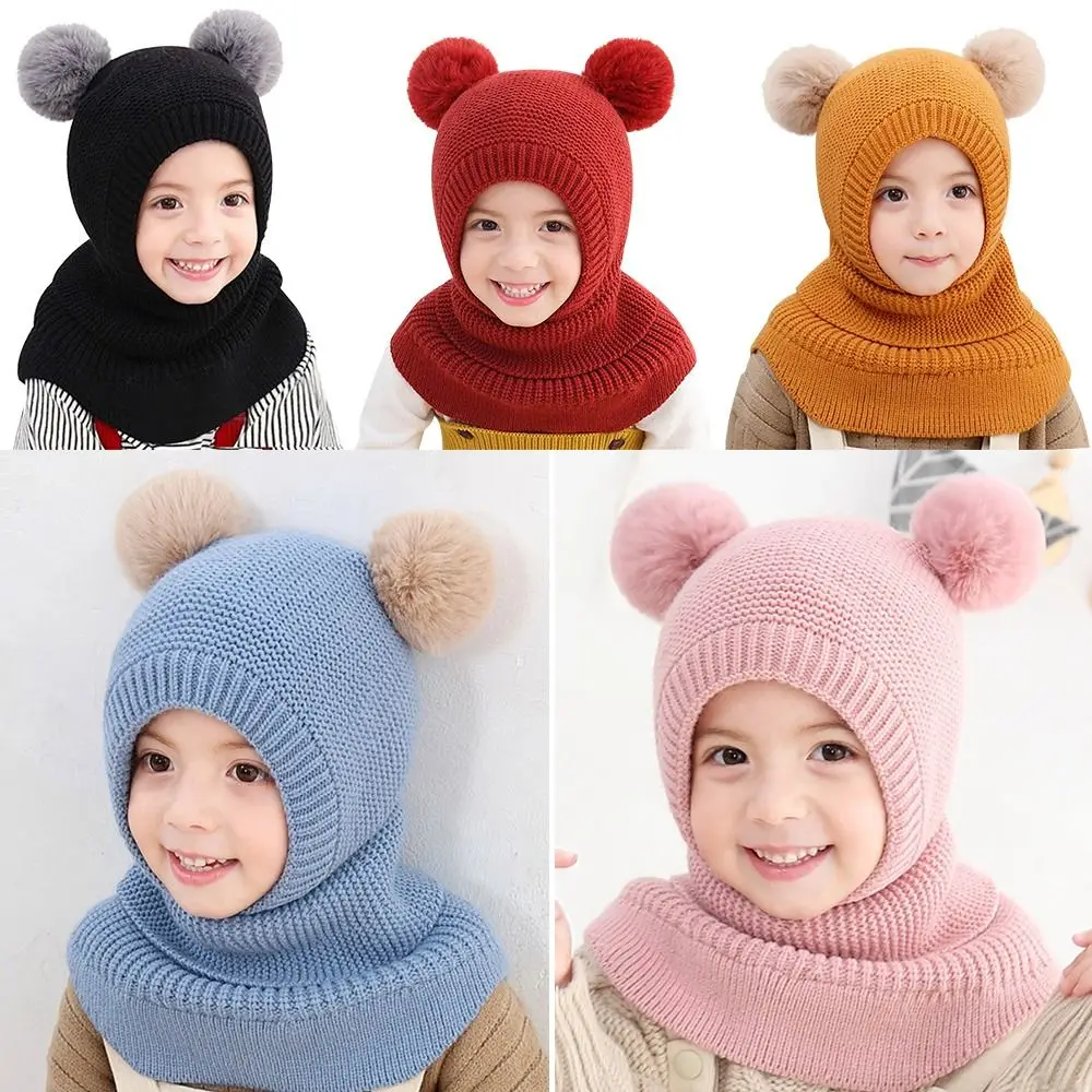 Autumn and Winter Baby Knitted Hat Warm Hats Two Ball Ear Protection Caps - £19.03 GBP+