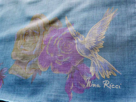Large 1960s Nina Ricci Dove and Roses Handkerchief MOD Minimalist Muted Blue Pin - £15.87 GBP