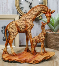 Safari Giraffe Family Statue 6.75&quot;H Faux Wood Resin Giraffe Mother And Calf - £22.37 GBP