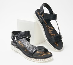 Sam Edelman Leather Animal Print Sport Sandals Annalise in Black Croco 6 M - $77.57