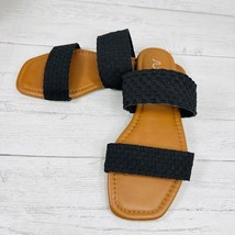 Sugar Belynda Flats 6 Sandals Slides Basket Weave Slip On Black SO7999W - $36.99