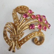 Vintage Brooch Pink w/ Faux Pearls Bouquet Ribbons 1.5 Inch - $16.83