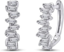 2.20Ct Baguette Cut CZ Diamond Pretty Hoop Earrings 14K White Gold Finish - £67.46 GBP