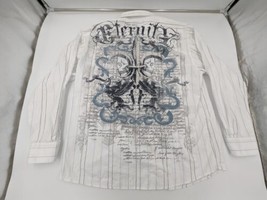 Vintage Y2K Men&#39;s XXL Shirt Cyber Mall Goth Punk Grunge Button White Skull 2XL - £23.36 GBP