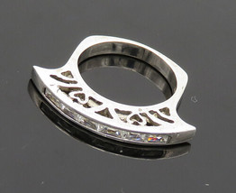 925 Sterling Silver - Vintage Cubic Zirconia Hearts Band Ring Sz 7.5 - RG20097 - £26.78 GBP