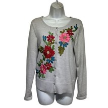 sahalie floral Ribbon Embellished button up long sleeve cardigan Size M - $24.74