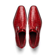 genuine caiman crocodile dress Shoes monk strap Rovigo Red image 5