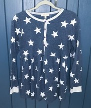 Hailey And Co Thermal Knit Babydoll Star Shirt Size Medium Preppy Novelty - $4.95