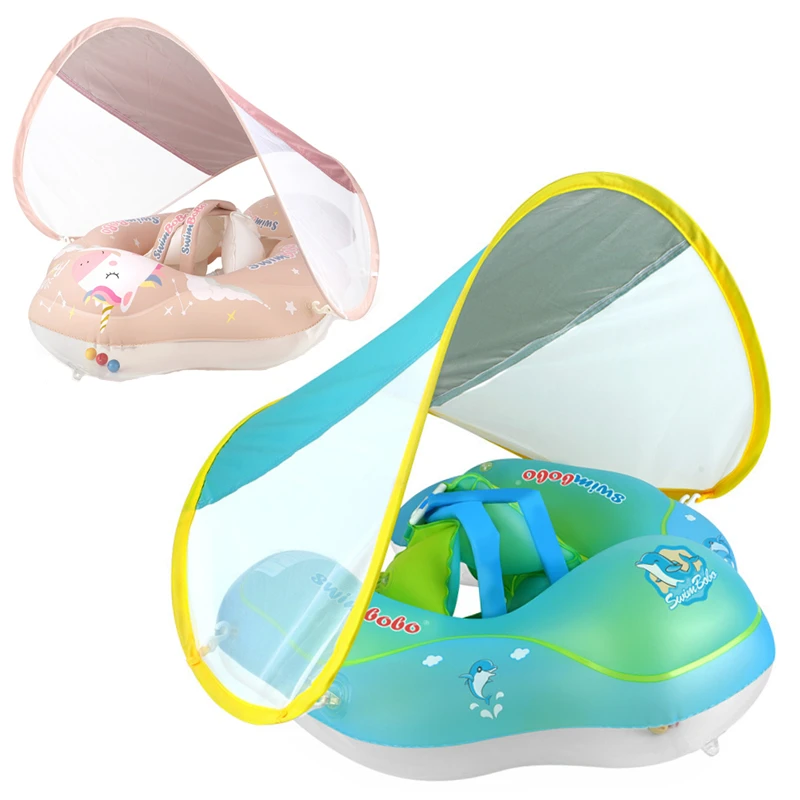 Baby Swimming Float with Sun Canopy Inflatable Infant Floating Swim Rings Kids - £28.47 GBP+