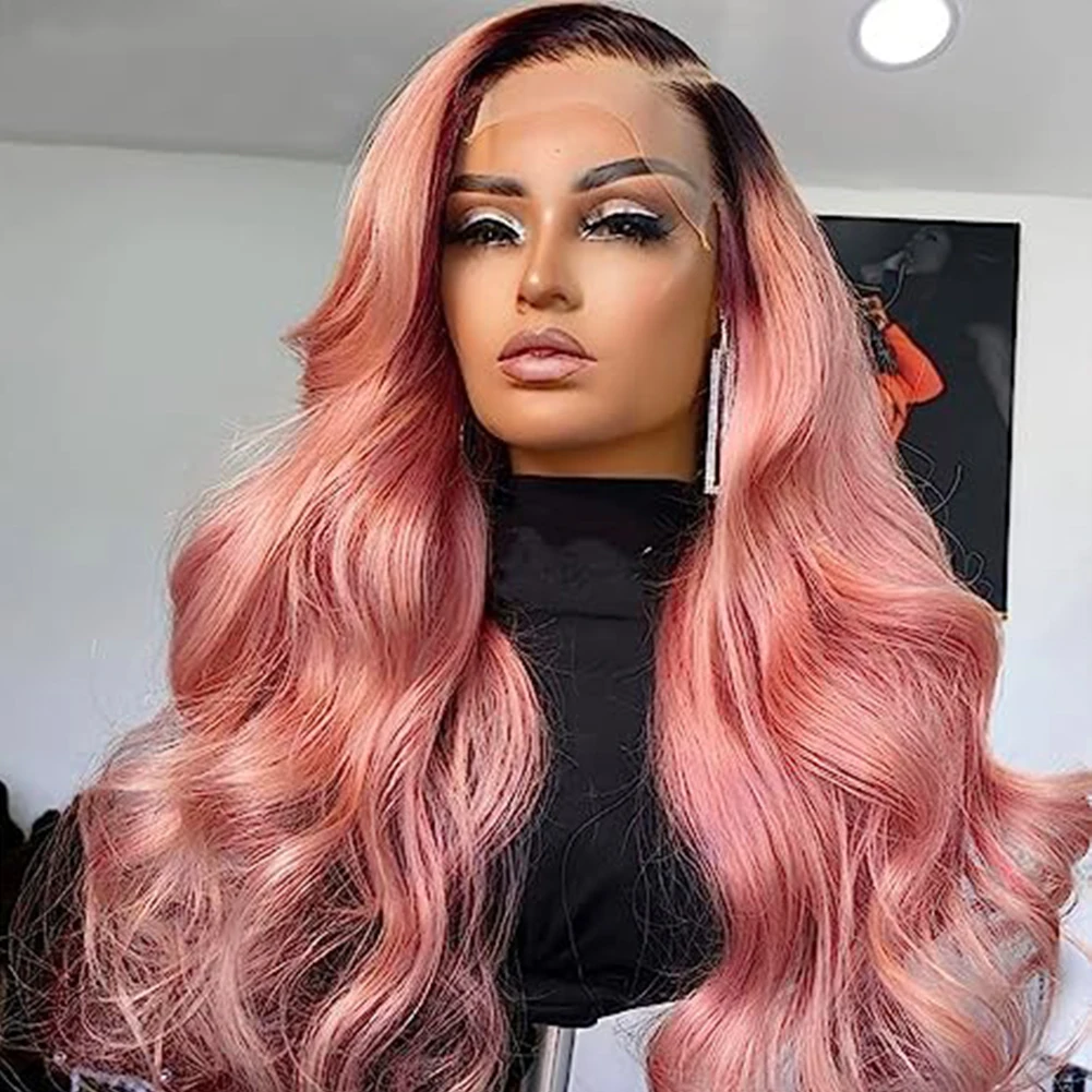 AIMEYA Ombre Pink Synthetic Lace Wigs for Women Body Wave 13X4 Lace Front Wig - £26.82 GBP+