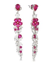 Cassandra: Diamond and Teardrop Ruby Rhodium-plated Earrings (lab-created) - $87.00