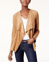 Tommy Hilfiger Love Story Ribbed Faux Suede Draped Cardigan Sweater, Caramel Tan - £31.10 GBP