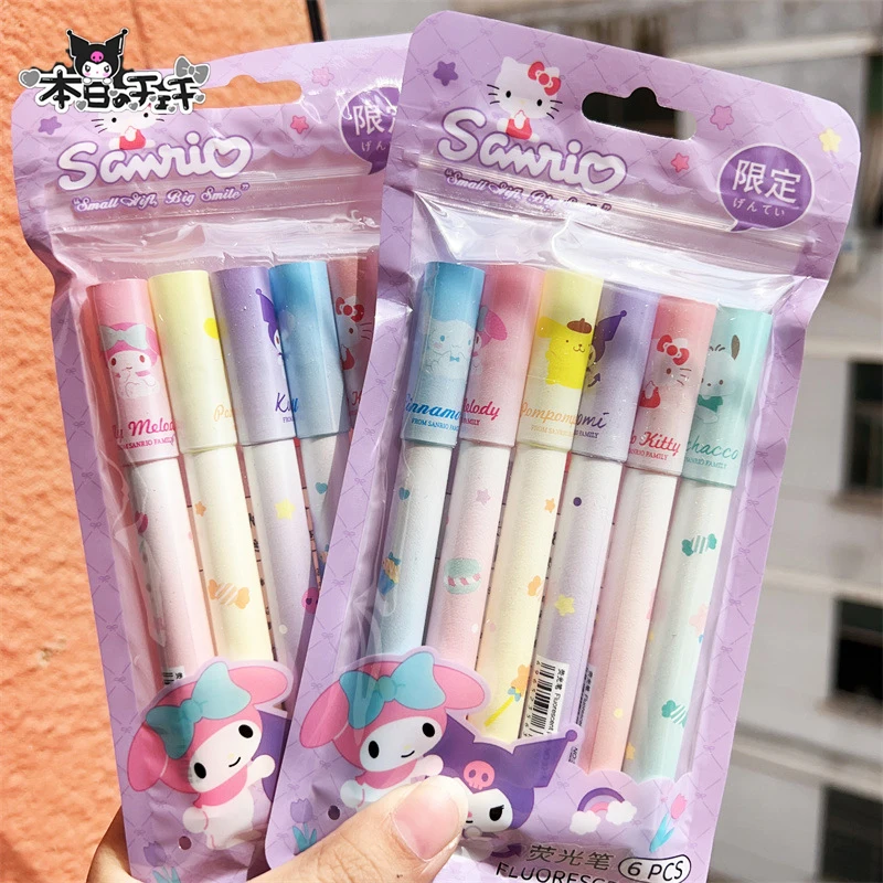 6Pcs Sanrio Highlighter Kuromi Cinnamoroll Kawaii Anime Cartoon Cute Cartoon - £5.97 GBP